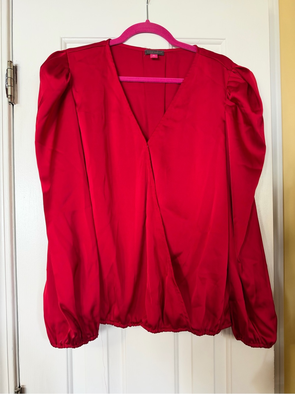 Vince Camuto Red Satin V-Neck Blouse